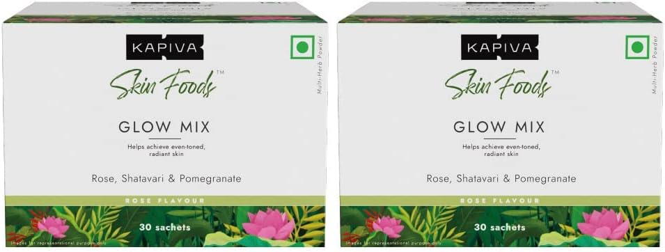 24 Karat Kapiva Nahatoidud Glow Mix (60 kotikest) | Ajurveeda nahalisand, kollageenipulber | Nahahooldus hõõguv ja tervislik nahk - Super Saver Pack of 2