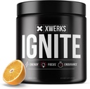 Xwerks Ignite 橙色工作前粉,天然 Keto 工作前用炸药能量的男女,耐力和Stamina的Gluten自由混合,150mg咖啡因,30种服务