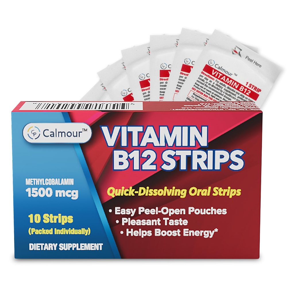Vitamin B12 Strips 10 Pack | Easy Oral Dissolvable Mint Flavored Strips | 1500 mcg Strips | VIT B12 Dissolve Under Tongue | Methylcobalamin B-12 Vitamin Formula | Vegan Friendly & Gluten Free