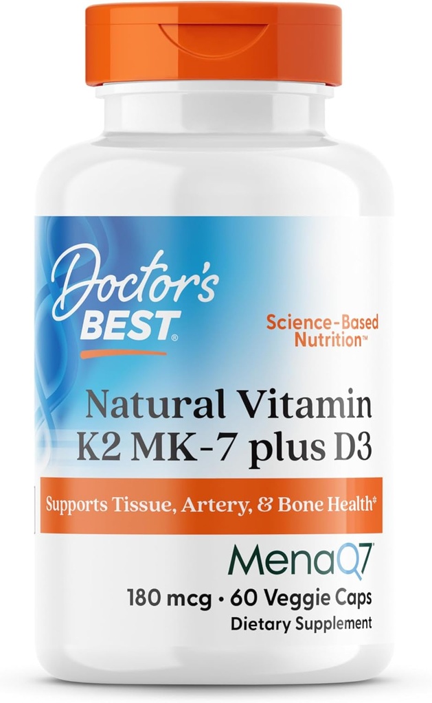 Doktorun ən yaxşı Natural Vitamin K2 MK-7 Plus D3, Tqutusu, Artery, & Bone Health, Non-GMO, Gluten Free, Soy Free, Vegetarian 60 Veggie Caps