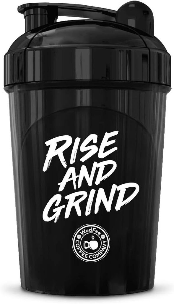 MIXT Energy Rise And Grind Shaker Bottle, 16 oz. Бутилка шейкър, BPA Free & Lid Mixing Technology (16 oz, Black)