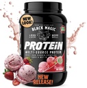 Black Magic Protein Powder - Novo Look - Whey, Ovo e Complexo de Caseína com Enzimas e MCT Powder - Pré-treino e Pós- Treino - Strawberry Ice Cream Protein Powder - 24g Protein - 2 LB...