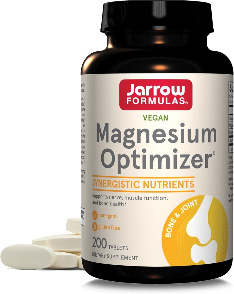 Jarrow Formuly Magnézium Optimizer - 200 Tablety - Podporuje Bone Health & Muscle Function - Cvičenie a vytrvalosť Výhody - Zahŕňa taurín, P5P & Vitamín B6 - 100 Servisov