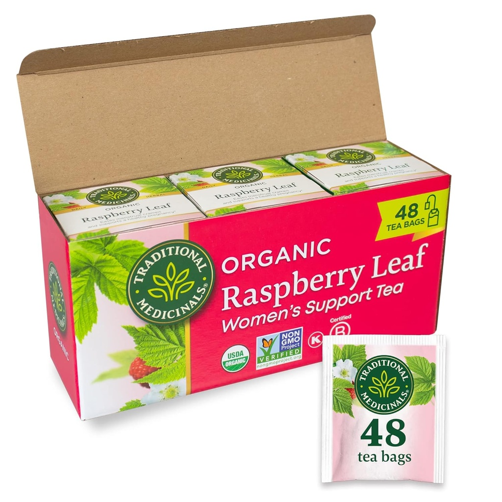 Te de Mèdicinals tradicional, Organic Raspbery Leaf, Emasse Menstrual Cramps, ajuda a una Pregencia de salut, 48 Bages (3 paquets)
