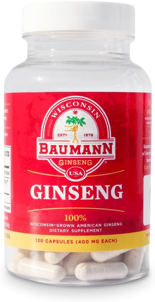 Basen Wisconsin Ginseng Capsules 130 Pills 400 mg – tinh khiết của Mỹ Ginseng Root in every Pill - 100% tự nhiên Panax Ginseng phụ trợ hỗ trợ Immune, Focus and E năng lượng