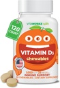 Crianças Vitamina D 1000 UI Comprimidos mastigáveis - Saboroso sabor laranja natural - Vegan, GMO-livre, Sem glúten, Vitaminas sem nozes - Suplemento dietético para apoio imunológico - para crianças - 120 Mastigables