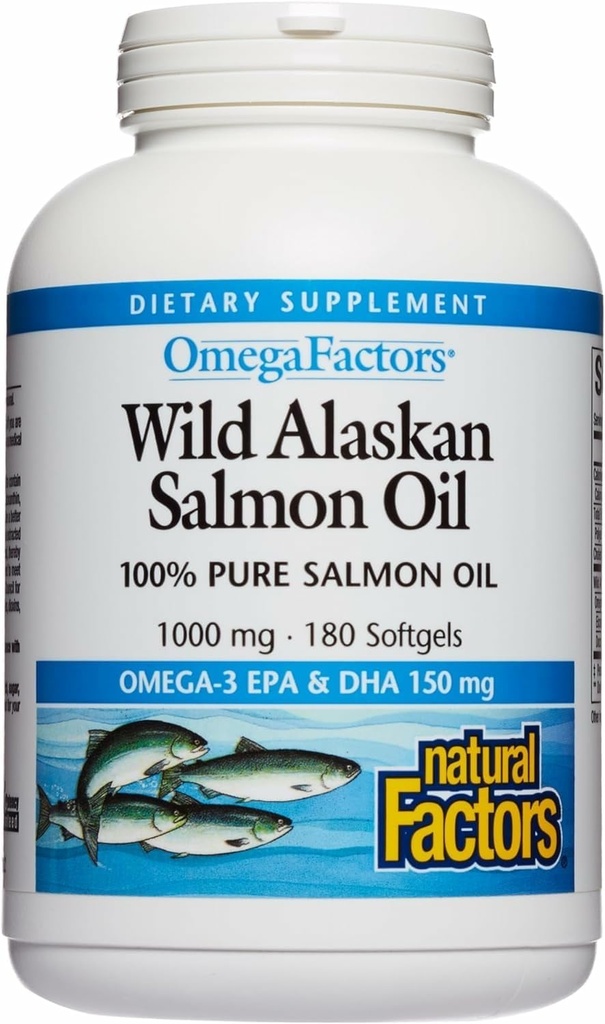 Các yếu tố tự nhiên là dầu Salmon hoang dã cung cấp Omega-3, EPA, DHA & D, hỗ trợ sức khỏe não và tim, 180 độ mềm