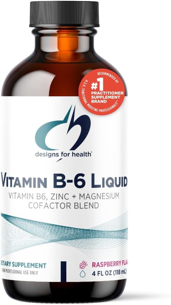 Diseinuak B6 Liquid bitaminarako - 50mg B6 Magnesium Chelate + Zinc osagarria - Absorbs Erraz + Great Tasting Raspberry Flavor (24Zerbitzuak / 4 Fl Oz)