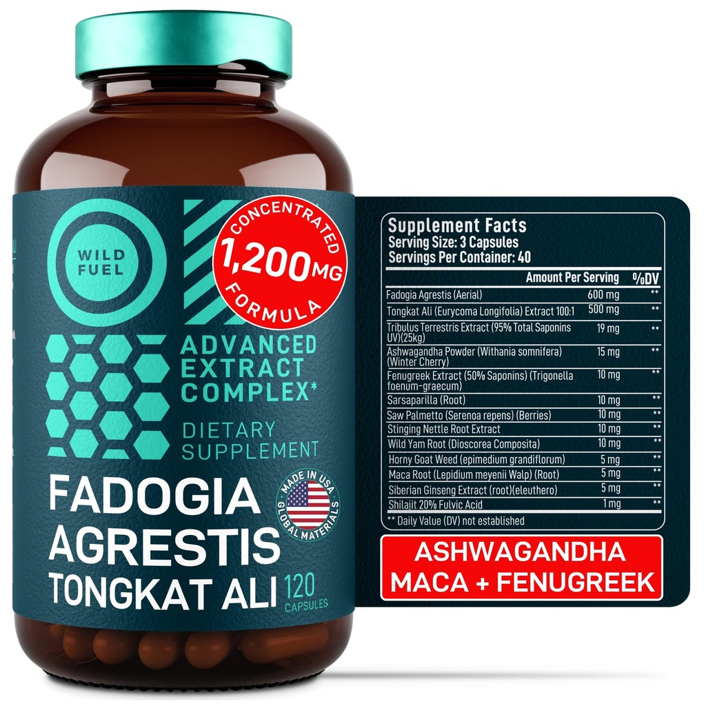 Fadogia Agrestis Tongkat Ali Supplement - 600mg Fadogia Agrestis for Men, 500mg Longjack Tongkat Ali, Ashwagandha Maca Fenugreek Complex - Muscle Strength, Energy, Mood Support - 120 Capsules