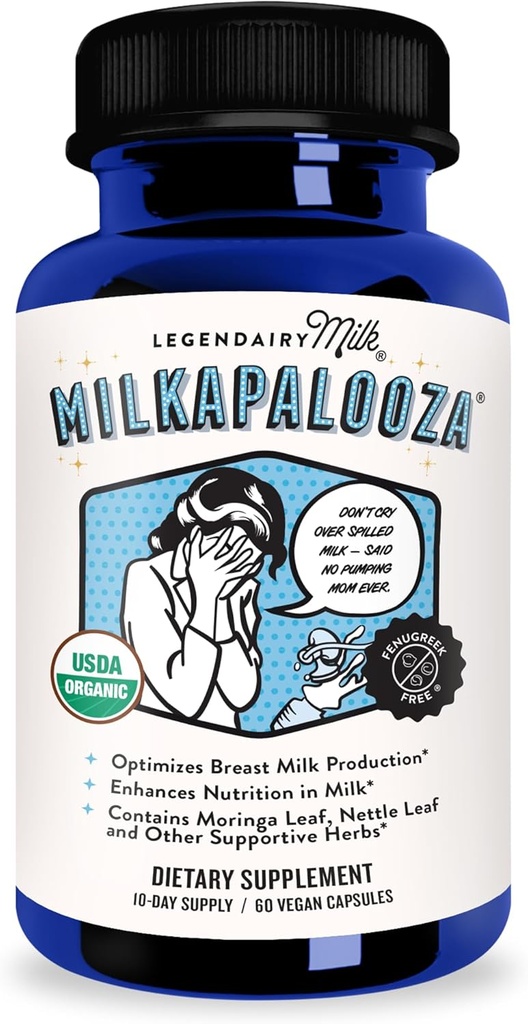 Legendairy Milk Milkapalooza Lactation Supplement for Breastfeeding Moms, Увеличить поставки грудного молока с органической морингой, фенхелем, крапивой и шатавари, Vegan Postpartum Essentials Fenugreek Free 60ct