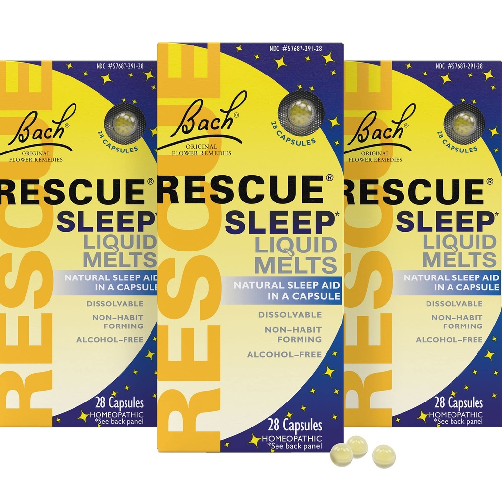 Bach Rescue Sleep Liquid Melts, Natural Orange Vanilla Flavor, Natural Sleep Aid, Stress Relief, Homeopathic Flower Essence, Free of Melatonin, Non-Alcohol, 3 Pack, 28 Count Each