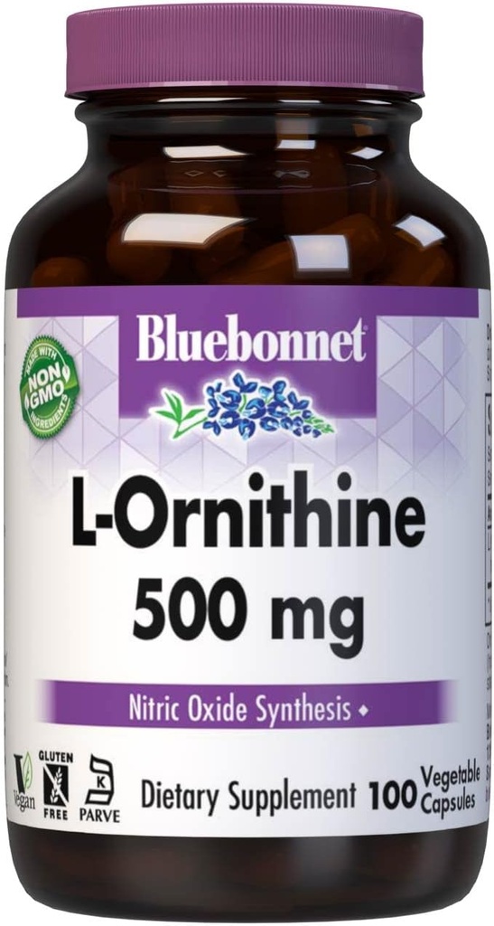 Bluebonnet continuation L-Orniethine 500mg, Free-Form Aminoid, for Protin Metabolis *, Soy-free, Glute-free, Not-GMo, Kosher Certification, เวก้า, 100 Groberble Capsutions, 100 Curations