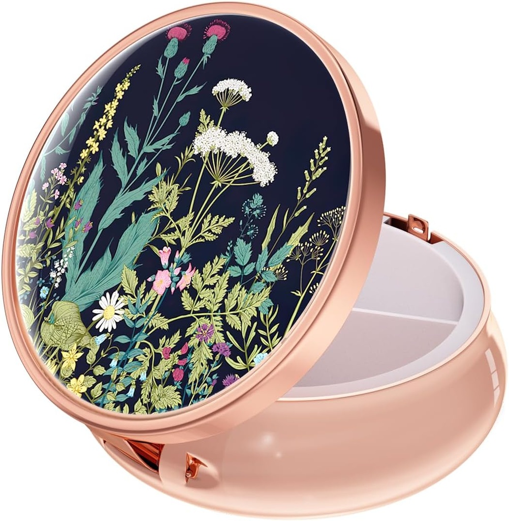 Rouidr Pill Box, 3 İqtisadi Tibb Pill Case, Purse & Pocket, Rose Gold, Dandelion üçün Kiçik Metal Travel Medicine Box