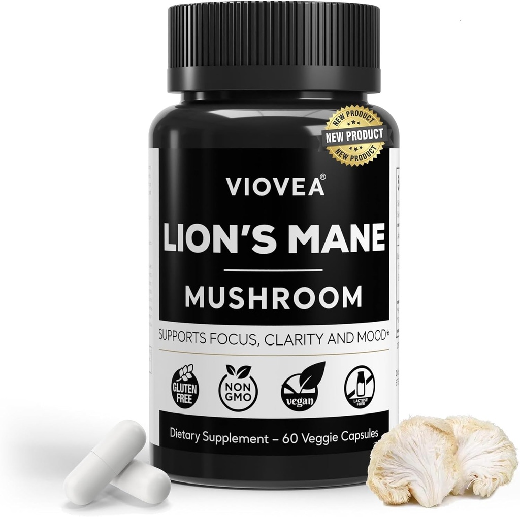 Lion's Mane Supplement Capsules - 60 Capsules (30-Dag Supply), Ondersteunt Focus, Duidelijkheid, Geheugen, en algemene cognitie. Organic Nootropic Supplement for Cognitive function and Immune Support