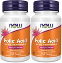 NOW Supplements, Folic Acid 800 mcg + B-12 (Cyanocobalamin) 25 mcg, B Complex Vitamin, 250 Tablets (Pack of 2)