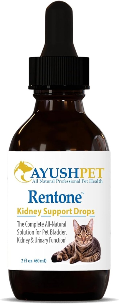 Ayush Pet Rentone - Kidney Support for Dogs & Cats, טיפות נוזליות לבריאות Urinary & Kidney, תוסף בריאות שתן עבור חיות מחמד קטנות או גדולות, טיפול טבעי - 2 oz