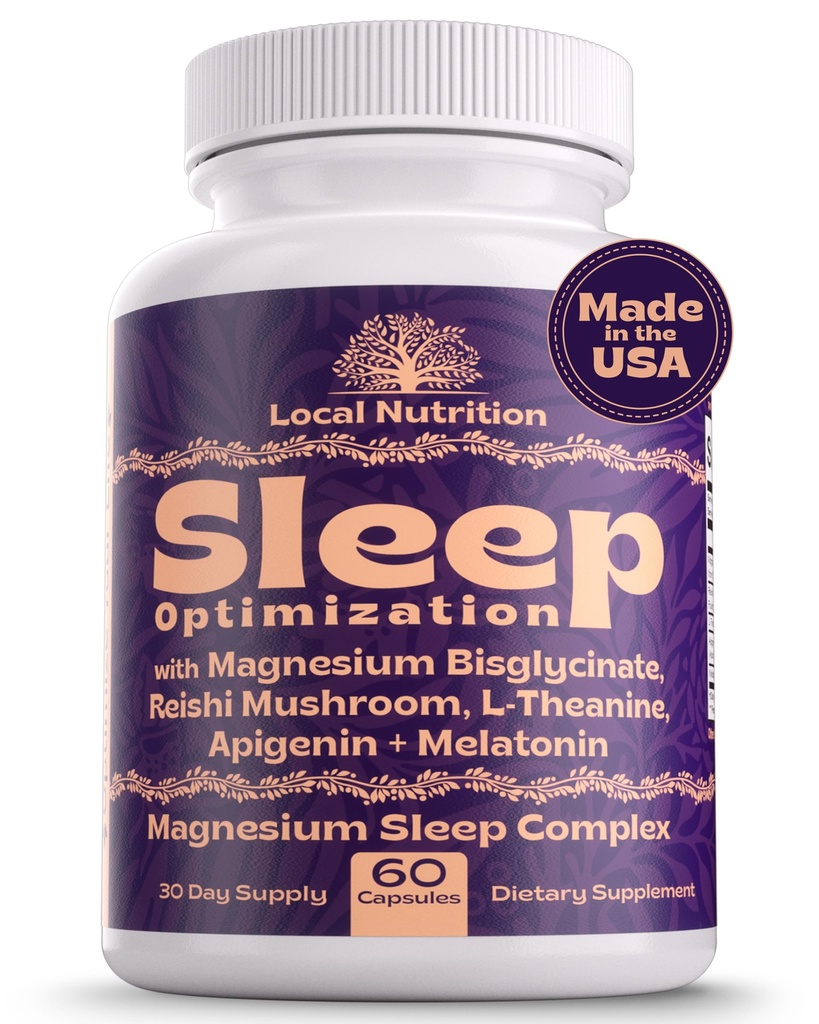 Natural Sleep Aid with Magnesium Glycinate, Reishi Mushroom Extract, L-Theanine, Apigenin, and Melatonin - Sleep Supplement for Adults Seeking Deep Rest - 60 Capsules, Made in the USA