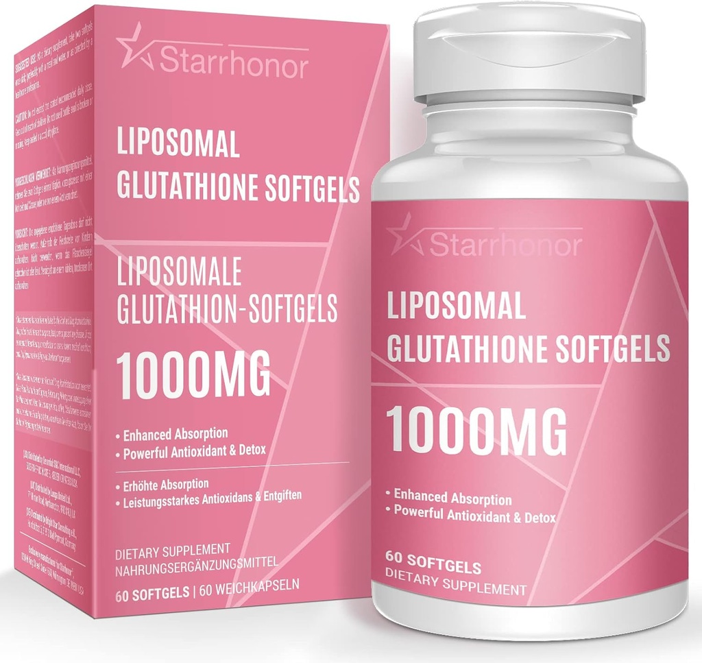 Lipozomální Glutathione Softgels 1500MG, snížený Glutathione dodatek s vitaminem C, lepší absorpce, Non- GMO Výkonný antioxidant pro zdravé stárnutí, detox, imunitní zdraví, 60 Softgels
