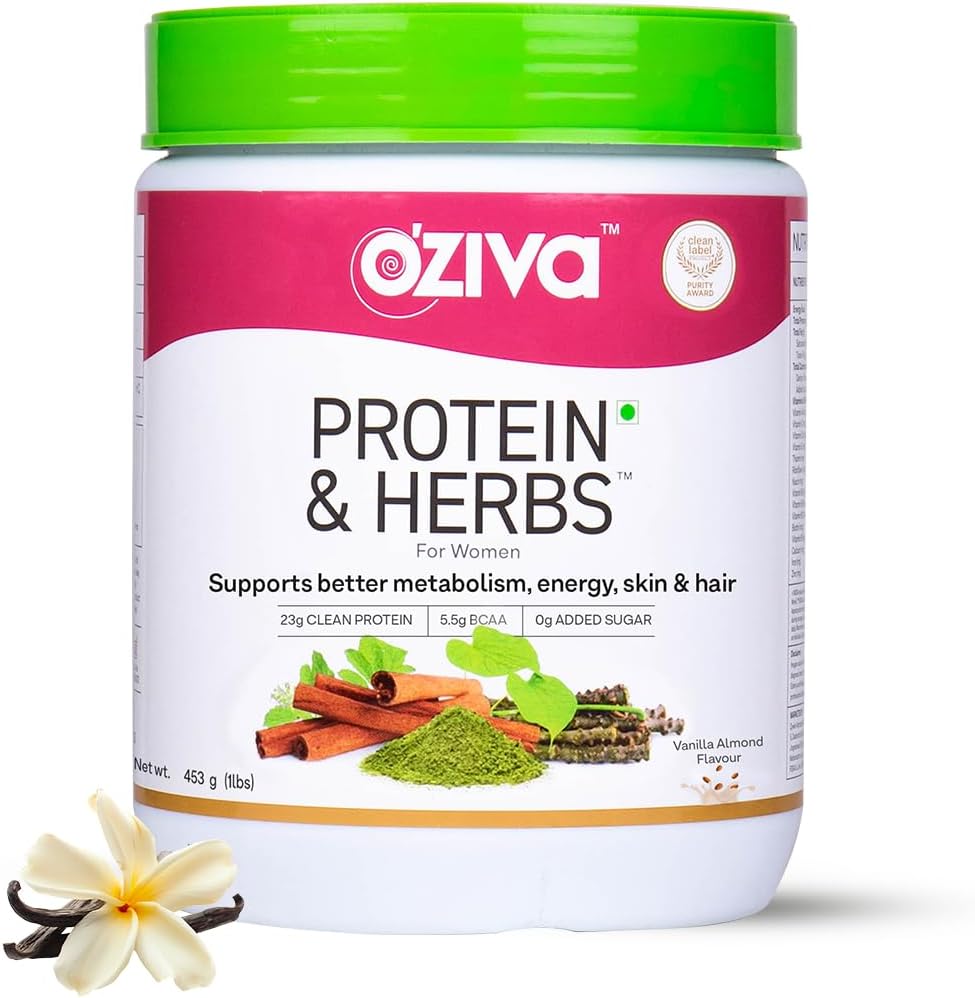 OZIVA Pratin & Herbs for Women | 1.1. Lbs (500 gm) กับ Multivitamins, Kurclubin, Shatadii, Tulsi for upd Metabobolim, Hormonal Original & Filmal Histal Health, Vanilla Almond (1.1b).