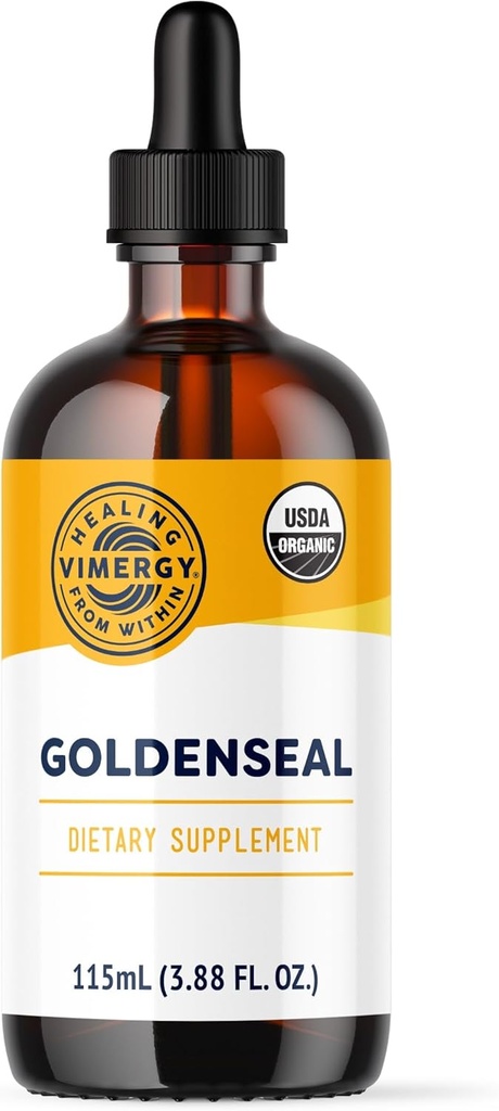 Vimergy Goldenseal Tincture Herbal Suplemento – (57 Servings) 10:1 Extracto Equivalente de 2000mg Herbal Equivalente – USDA Orgánica, Vegana, Alcohol-Free Golden Seal Herb Drops Great for Tea (115 mL)