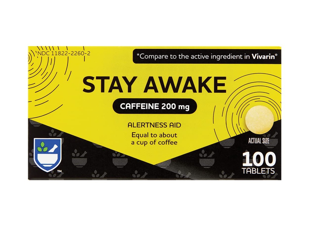 Rite Aid Stay Wake Tablets Caffeine, 200 מ"ג - 100 טבליות | Caffeine Pills