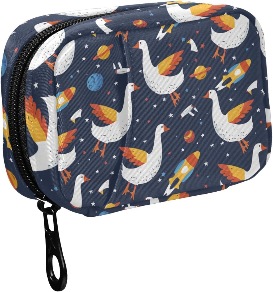 Fustylead Cute Geese Flying with Stars Planets Rockets Travel Pill Organizer Bag Zipper Small Pill Box 7 Day Pill Case Purse Storage Weekly Bitamina Medicine gehigarria