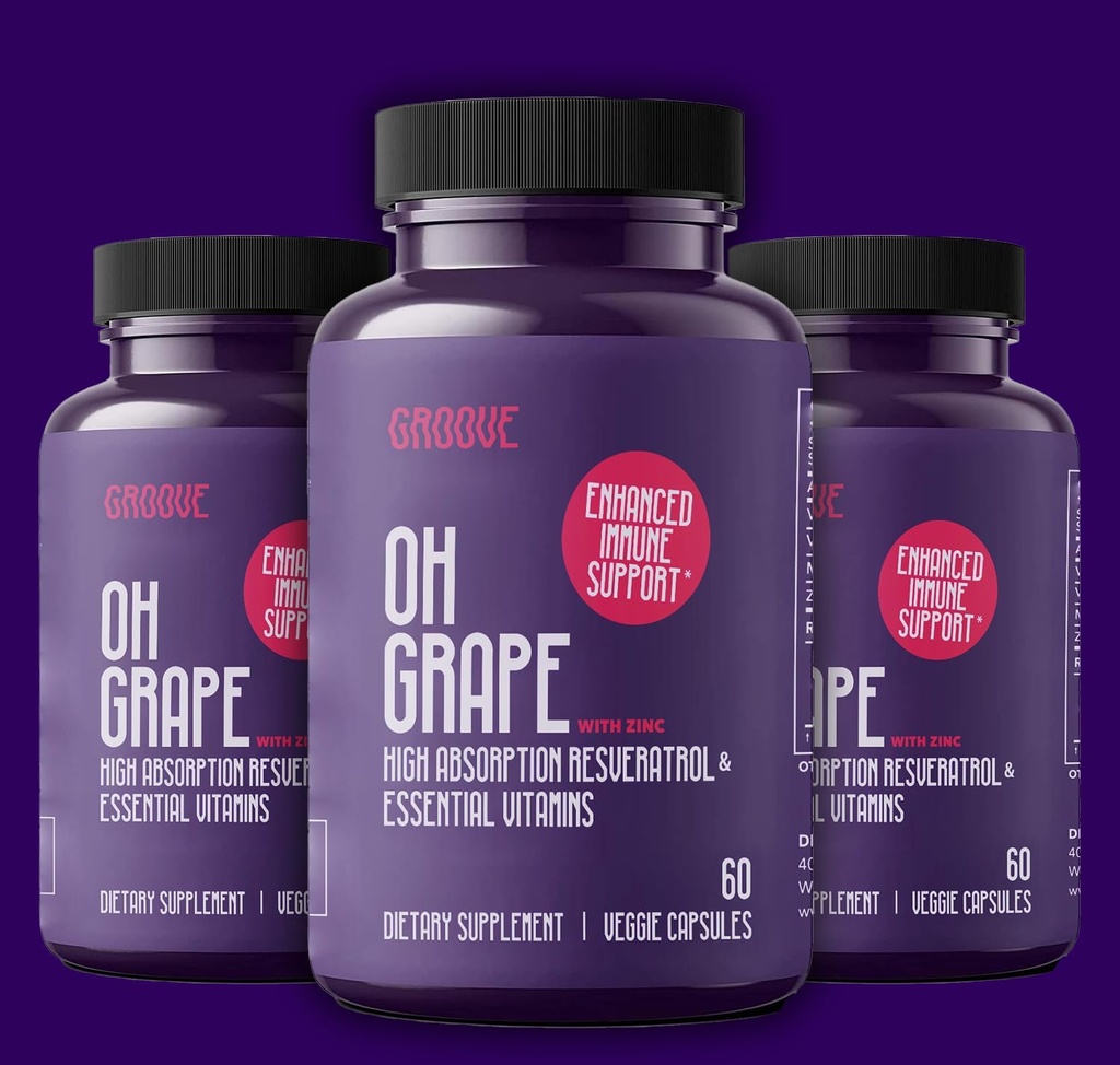 Oh Grape Resveratrol Suplemento 525mg (60 cápsulas) | Apoio á función cognitiva, saúde cardíaca e sistema inmunitario | alimentado con zinc, magnesio e outros nutrientes esenciais