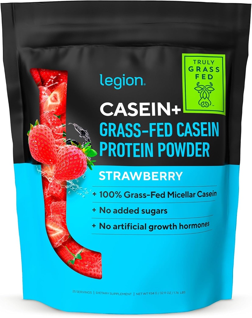 LEGION Casein Protein Powder (Strawberry) - 느리게이슨한 Micellar Protein Powder - Non-GMO, 글루텐 프리 및 자연적으로 단화 된 Casein Powder from Grass-Fed Cows