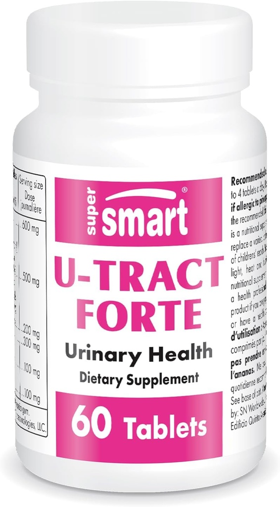 Supersmart U-Tract Forte (Advanced Formula) - with D-Mannose, CranMax Cranberry Concentrate, Dandelion Root - Herbal supplement - Non-GMO ' Gluten Free - 60 Tablets