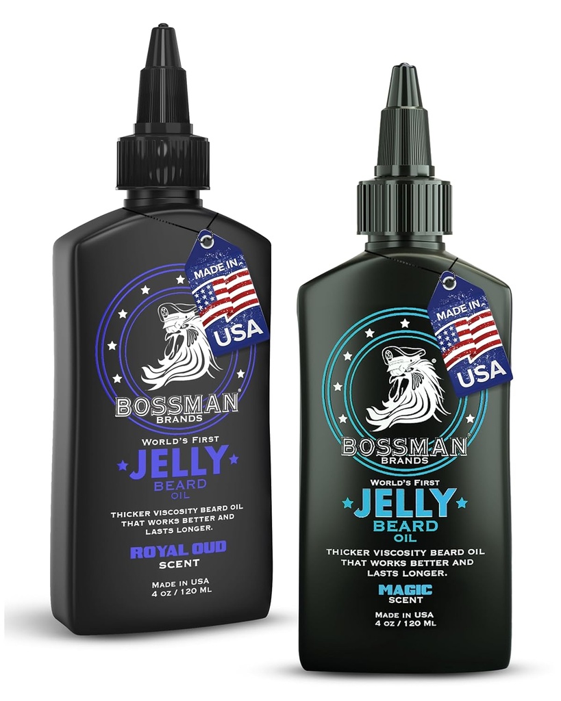 Bosterman Jelly Beard Towns for Men Bundle | 2 แพค 8 Oz (Magic + Royal Oud Sints) | Softcents, Moisturizes & conomics with gradients – สร้างใน USA