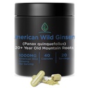 Holistic Bin Wild American Ginseng Capsules Pure Organic Ginseng Supplement Made with Wild Harvested 20+ Year Old Roots from Appalachia (Panax Quinquefolius) | No Fillers (40 Capsules)