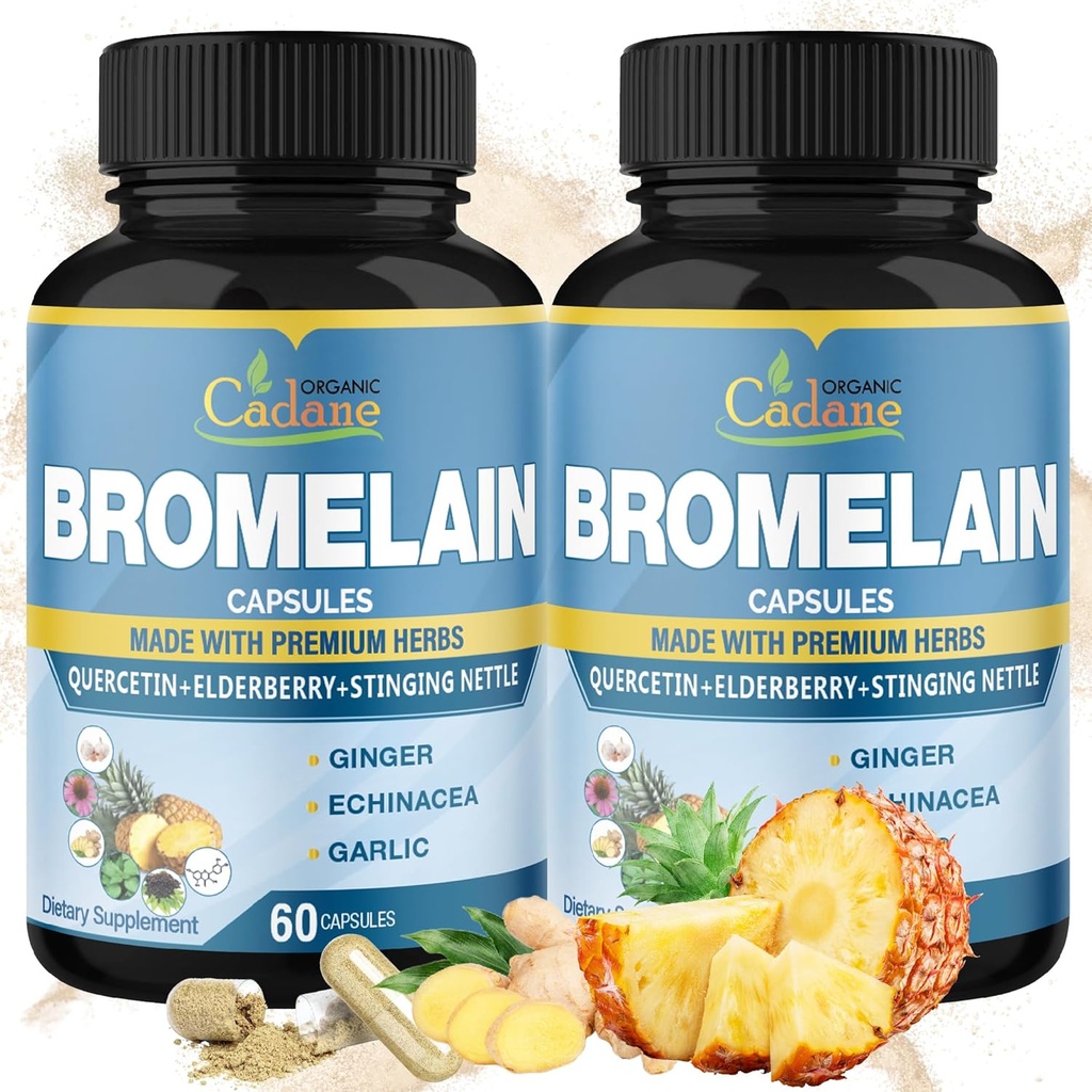 Cadane 2 gói 60 chai Bromelin Capsules, với Bromelin, Quecietin, Elderberry, Ginger, Echinacea, tỏi, Black Pepper