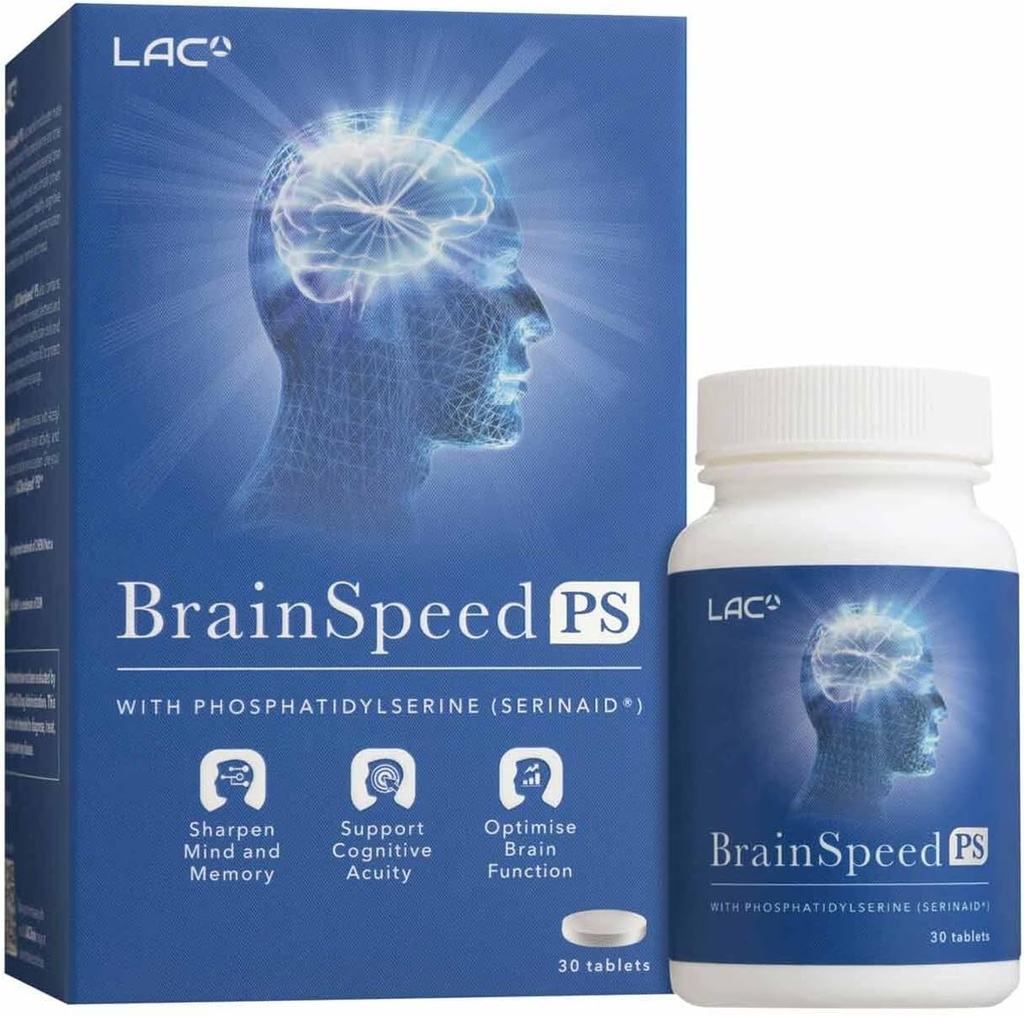LAC BrainSpeed PS | Brain Supplement con Aggiunto Gingko Biloba | Aiuta con Memoria, Allerta mentale, Funzione cerebrale (30 compresse)