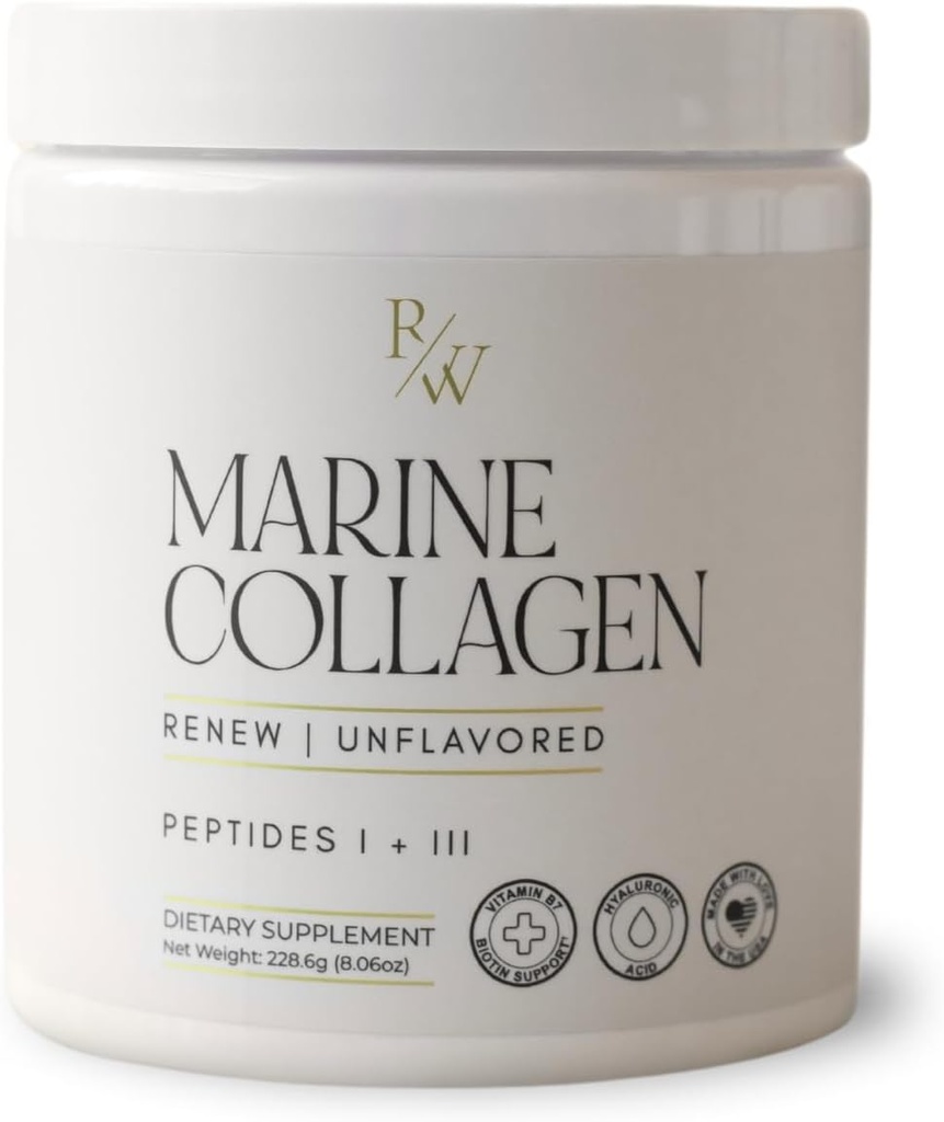Obnovite Marine Collagen Powder + Biotin & Hyaluronska kislina za boljše lase, kožo in nohte, Unflavored - 20 Scoops, 8oz