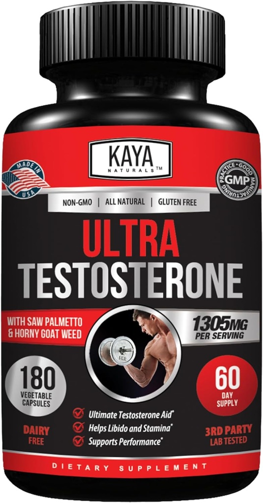 Kaya Naturals UltrasTest- Mandrer amb Torngkat Ali, Horny Goat, Tribuls - Workout suplementari per a l'Energia, Stamina, i Saver Booster - 180 comptar