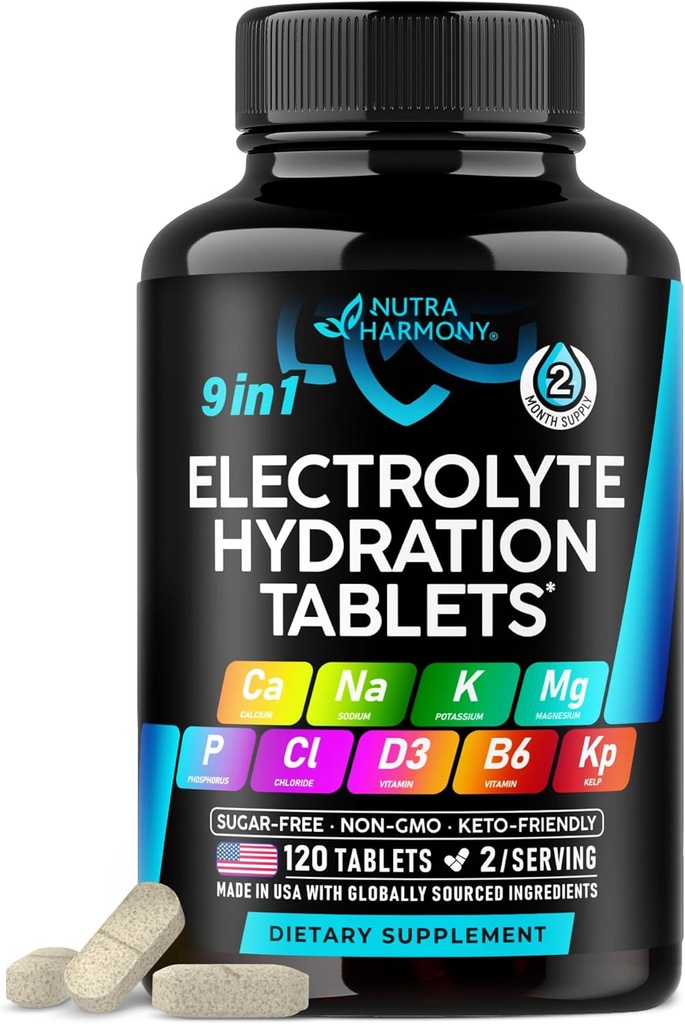 Electrolytes - Electrolyte Taulas amb Magnesi, Sodi, Potassi, Chlori, xlori, vitamines D3 i B6, Kelpowder - Salt Pells - Mat a EUA - o taulesls com a Capsules - Vegan & Ketoly - 120 Tabes