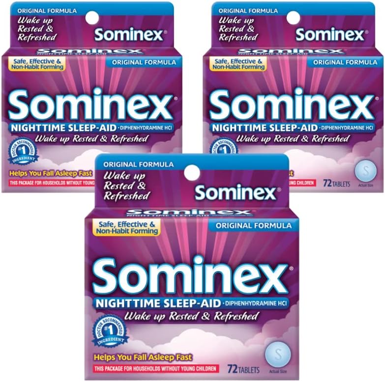 Sominex 야간 수면 보조, 최대 힘 공식, 단일 복용량, 72 정제 - 팩 3