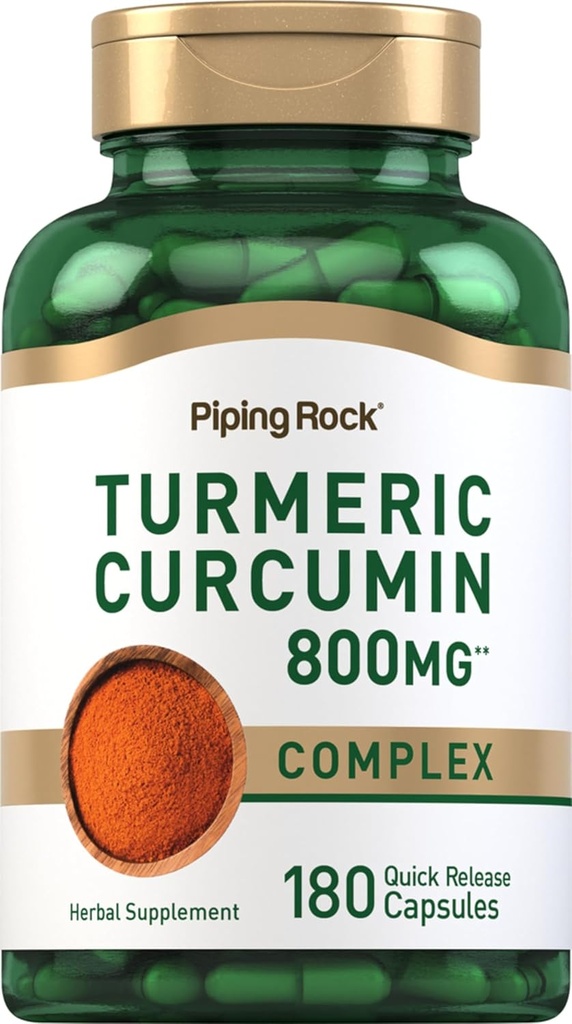 Piping Rock Turmeric Curcumin Suplemen 800mg 124; 180 Capsules 12.4; Herbal Extract Complex 126; Non-GMO, Gluten Free