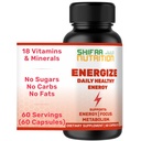 SHIFAA NUTRITION Energize, Natural Daily Energy Vitamins | Jitter-Free, 60 Servings | Supports Focus, Mood, Brain, Metabolism | w/Caffeine & Taurine, B1, B2, B5, B6, B7, B9, B12 Halal Vitamins