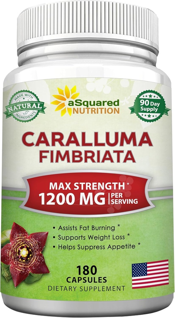 aSquared ernæring karalluma fimbriata 1200mg - 180 kapsler, naturlig ekstrakt vekttap kosttilskudd piller, plante rot apetitt suppressant og ren energi øker, Max styrke Slim Lean fettforbrenning
