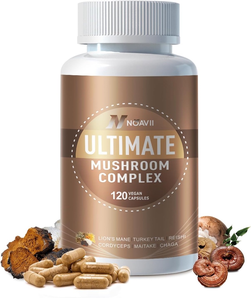 Mushroom Complex Supplement 2600mg, 120 Κάψουλες - 10 Μανιτάρια Blend - Reishi, Lions Mane, Cordyceps, Chaga, Turkey Tail, Maitake, Shiitake, Oyster Nootropic Complex - Εγκέφαλος, Ενέργεια, Focus Pills
