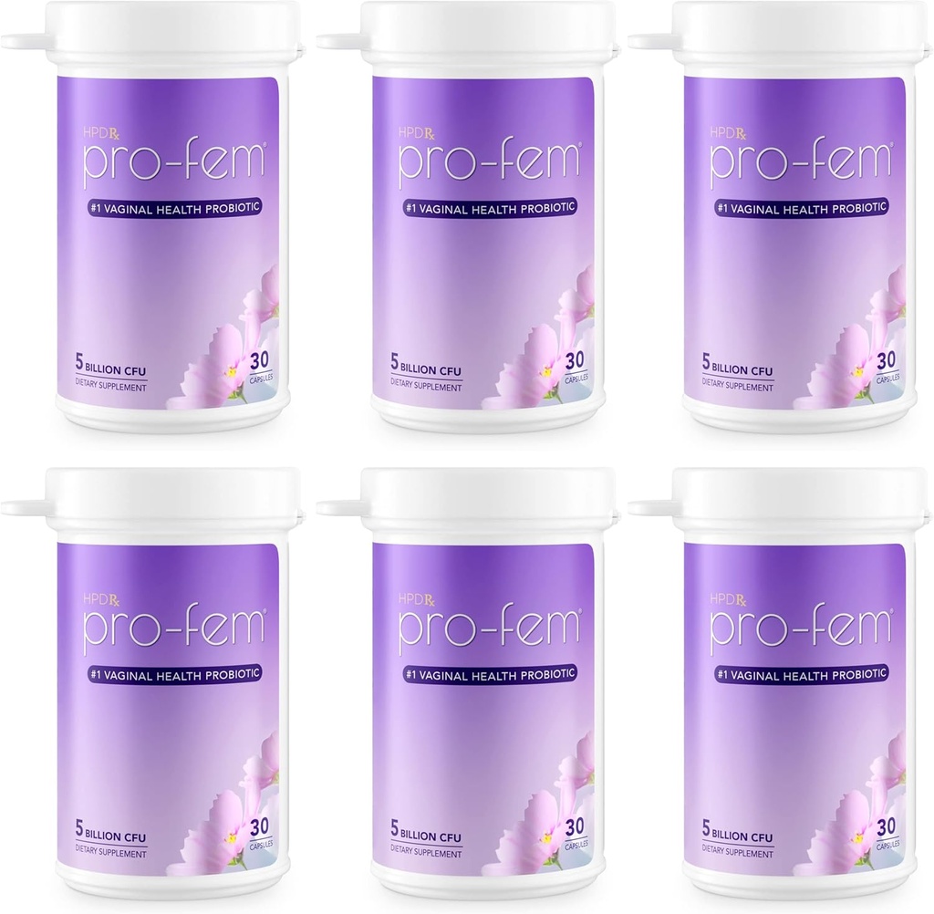 HPD Rx Pro-Fem #1 Vaginal Health Probiotic | Vaginal Probiotics | Clinically Proven to Promote Yeast & PH Balance, Urinary Tract Health | Feminine Probiotics | Works in 7 Days | 30 Capsules | 6-Pack