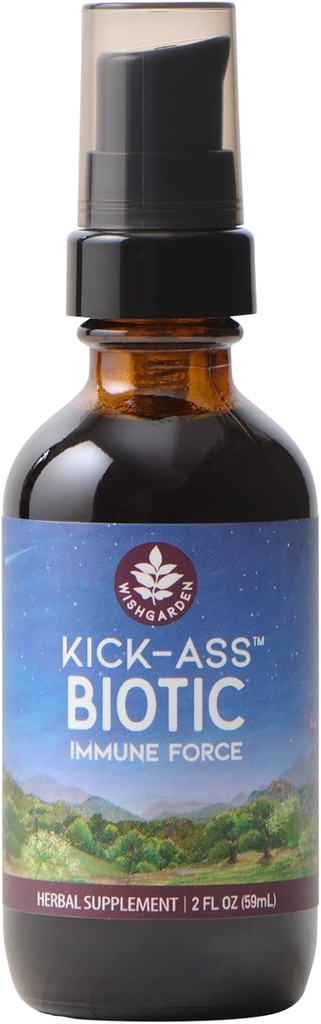 WishGarden Kruiden Kick-Ass Biotic Immune Hero - Plant-Based Herbal Biotic Formula met Usnea Lichen, Hop, Echinacea & Goldenseal, Ondersteunt gezonde Immune, Respiratory & Lymph System Functie, 2oz