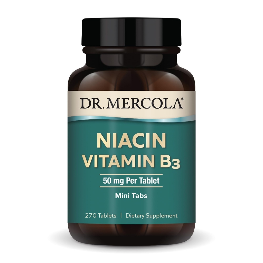 Dr. Mercola Niacin Vitamin B3, 90 Servings (270 Tablets), Dietary Supplement, Mini Tabs, Essential B Vitamin, Non-GMO