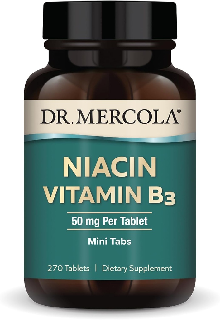 Dr. Mercola Niacin Vitamin B3, 90 Servings (270 Tablets), Dietary supplement, Mini Tabs, Essential B Vitamin, Non-GMO