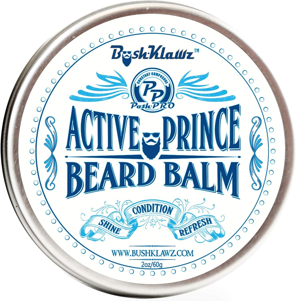 BushKlawz Beard Balm Leave-in Conditioner, 2 oz - Active Prince Scent - Best Conditioner for Men's Beard and Gifting