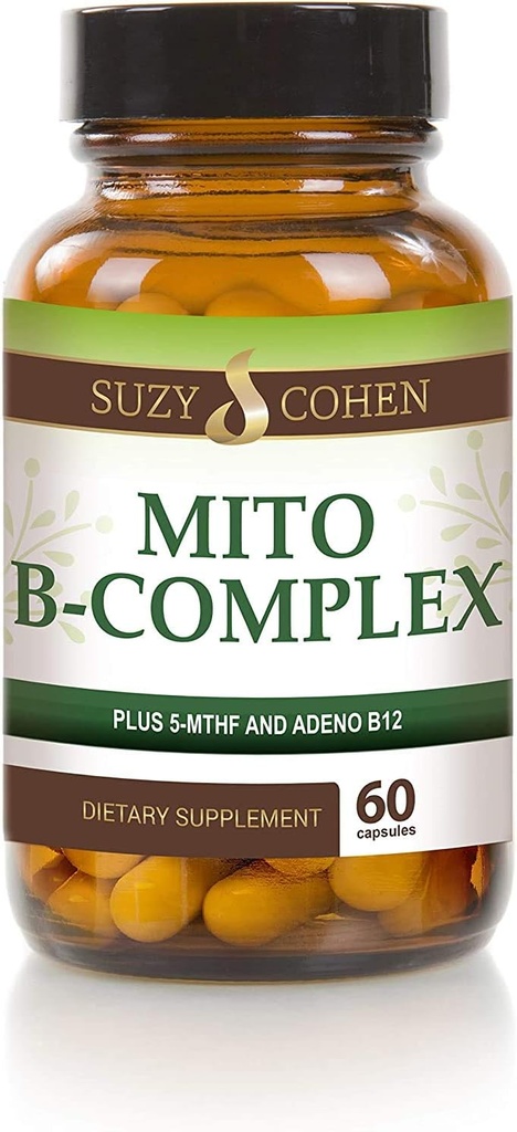 Suzy Cohen, Mito B Complex Dietary Supplement, 5- MTHF, Adeno B12, Metilációs támogatás, Támogatja az egészséges idegrendszert, Boost Energy, B-vitamin, 60 Servings