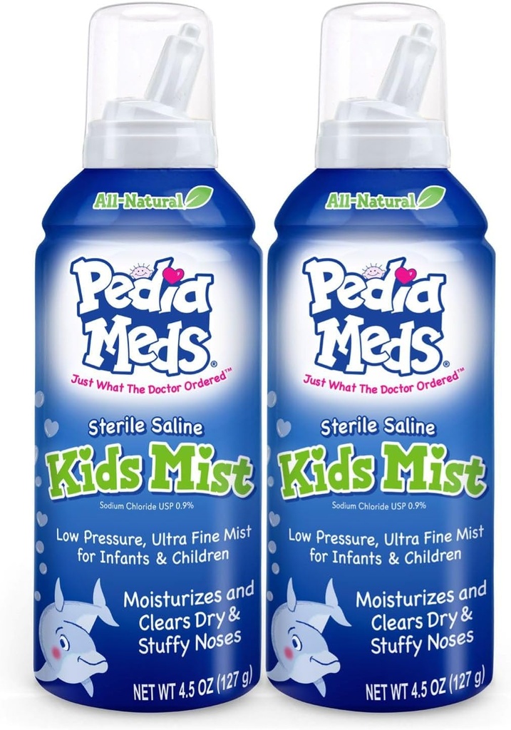 Sterile Saline Kids Nasal Spray, Ultra Fine Mist, Moisturizes dan Relieves Nasal Conbubles, Safe for Newborns and Up, 4.5 Oz (2 Pack), Made in USA