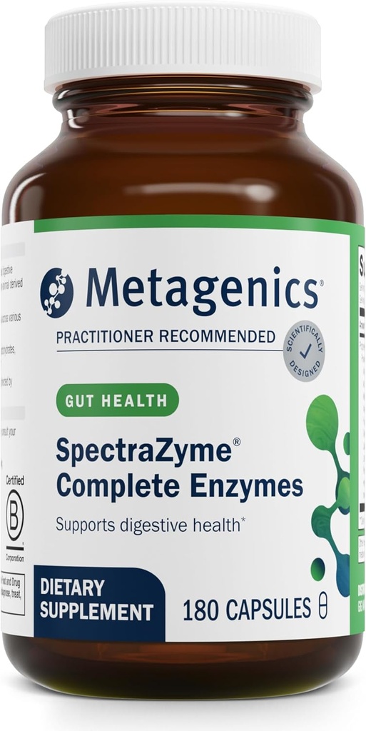 Metagenics SpectraZyme Enzyme Complex - Plant-Based Digestive Enzymes for Protein, Fat " Carbohydrate Breakdown - Supports Indigestion, Bloating " Colon Health* - Gluten-Free, Vegan - 180 Capsules
