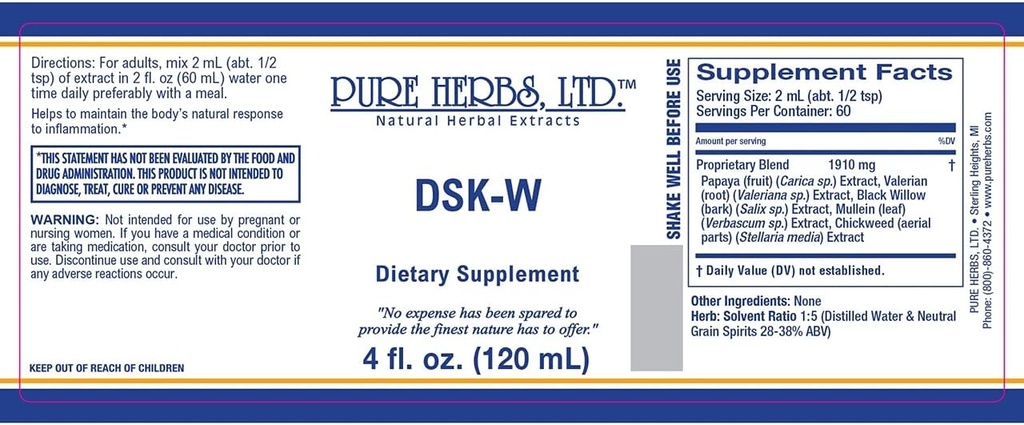 Pure Herbs, Ltd. DSK- W (4 onças)